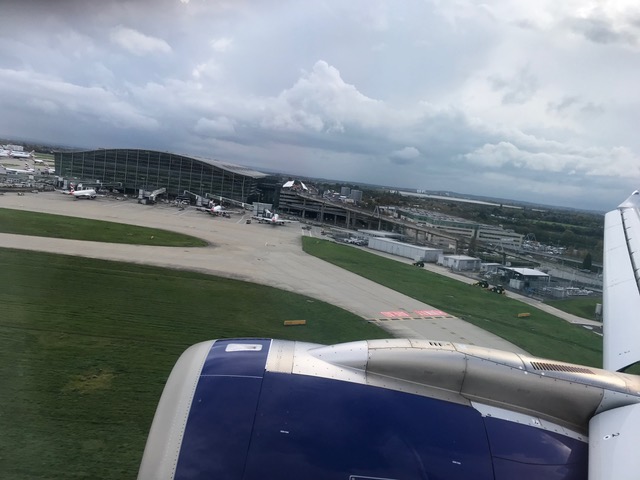 Arriving at  Heathrow – a rain storm brewing with Author Ian Kent